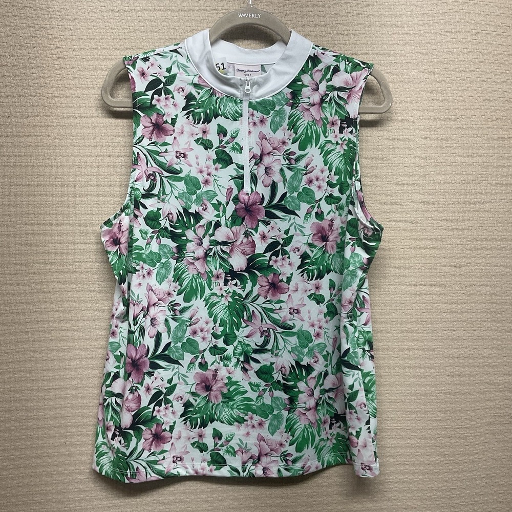 TOMMY BAHAMA Golf Pink Green Sands‎ Tropical 1/4 Zip Shirt Performance Sz XL